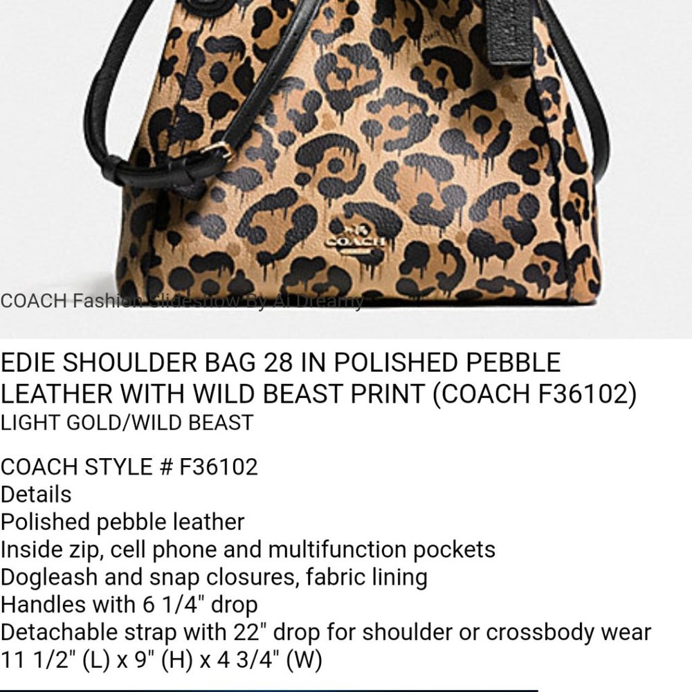 EDIE SHOULDER BAG 28 IN POLISHED PEBBLE LEATHER WITH WILD BEAST PRINT (COACH F36
